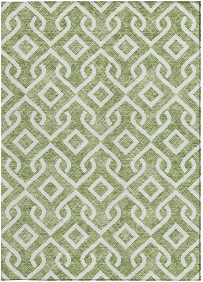 Green And Ivory Geometric Washable Indoor Outdoor Area Rug Photo 5