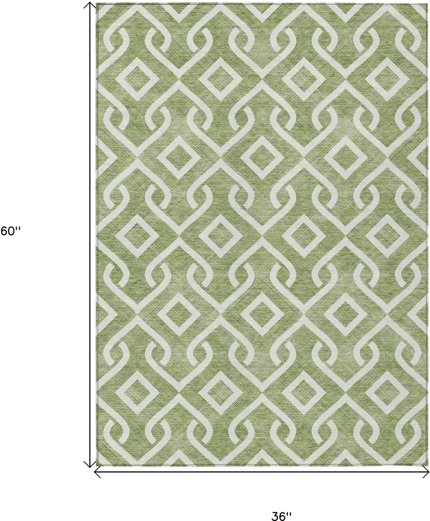 Green And Ivory Geometric Washable Indoor Outdoor Area Rug Photo 3