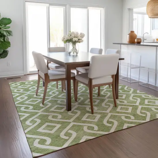 Green And Ivory Geometric Washable Indoor Outdoor Area Rug Photo 8
