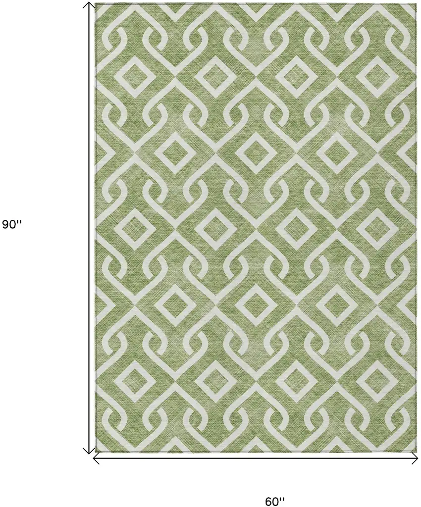 Green And Ivory Geometric Washable Indoor Outdoor Area Rug Photo 3