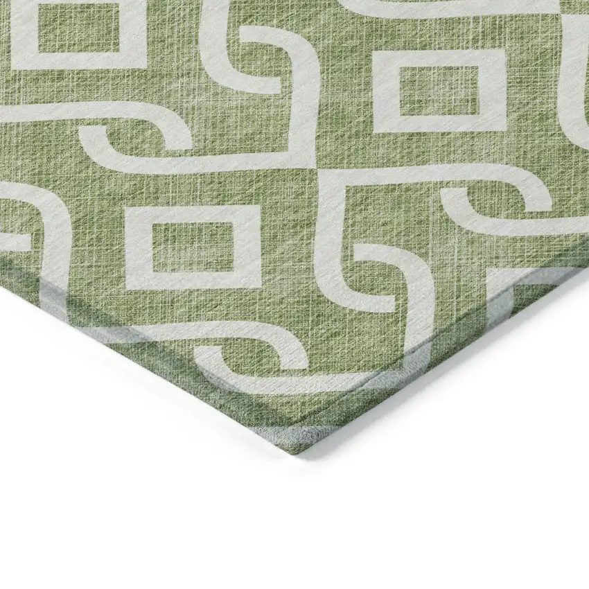 Green And Ivory Geometric Washable Indoor Outdoor Area Rug Photo 4