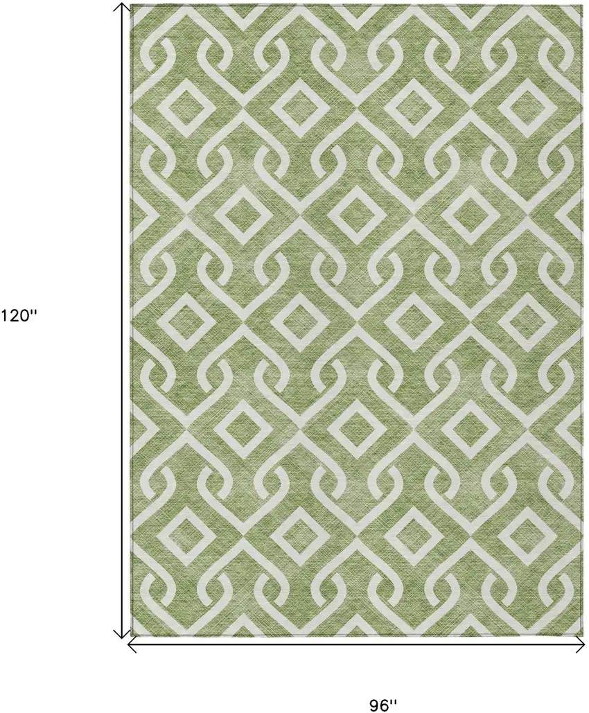 Green And Ivory Geometric Washable Indoor Outdoor Area Rug Photo 3