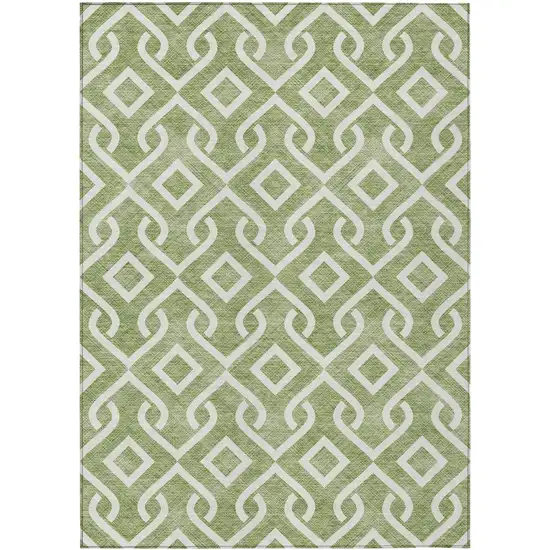 Green And Ivory Geometric Washable Indoor Outdoor Area Rug Photo 2
