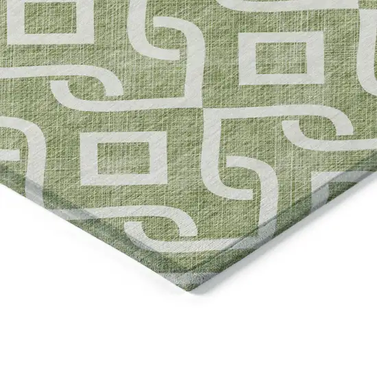 Green And Ivory Geometric Washable Indoor Outdoor Area Rug Photo 4