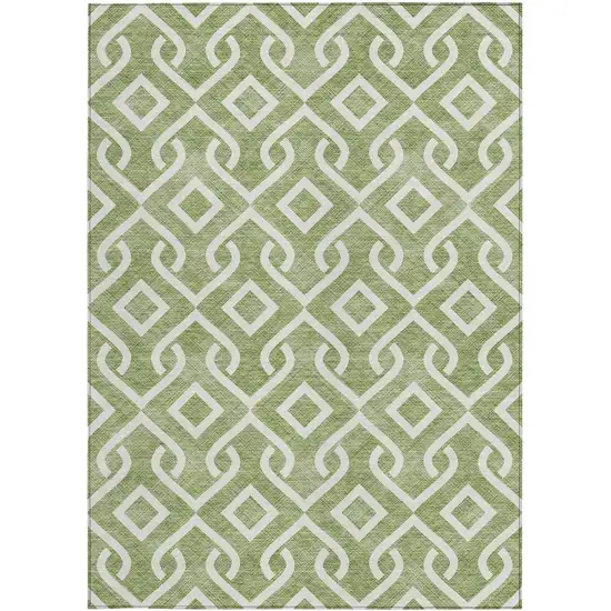 Green And Ivory Geometric Washable Indoor Outdoor Area Rug Photo 5