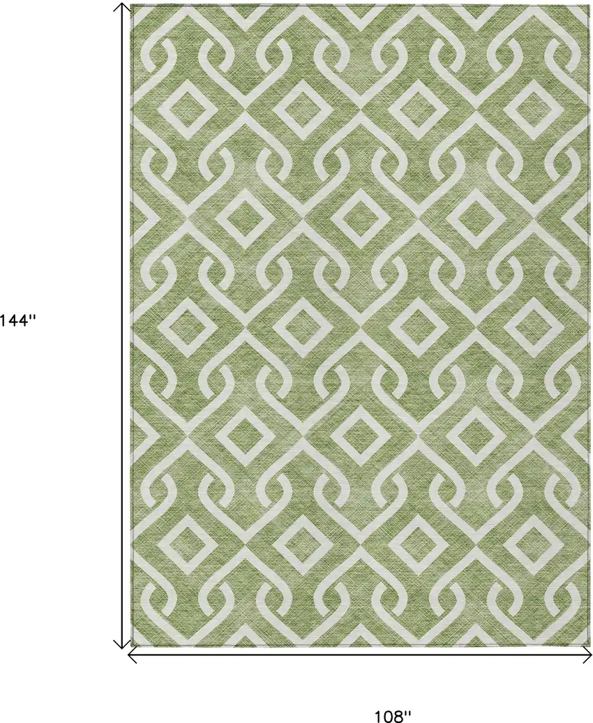 Green And Ivory Geometric Washable Indoor Outdoor Area Rug Photo 3