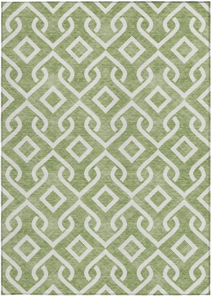 Green And Ivory Geometric Washable Indoor Outdoor Area Rug Photo 5