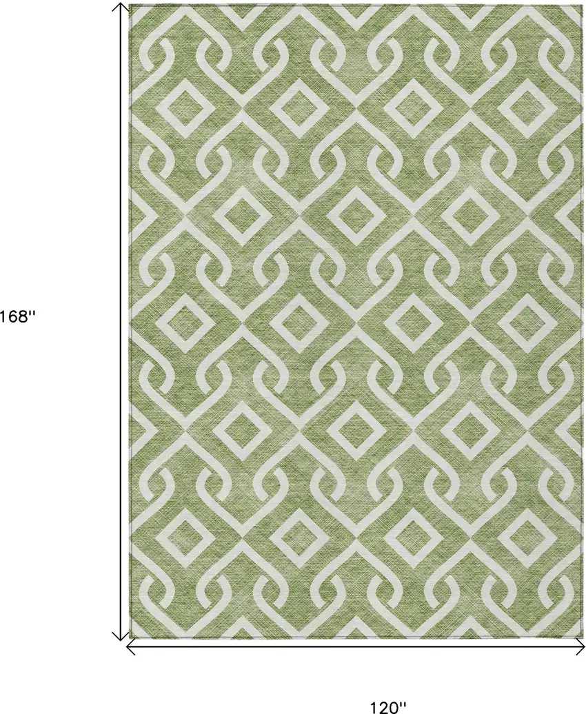 Green And Ivory Geometric Washable Indoor Outdoor Area Rug Photo 3