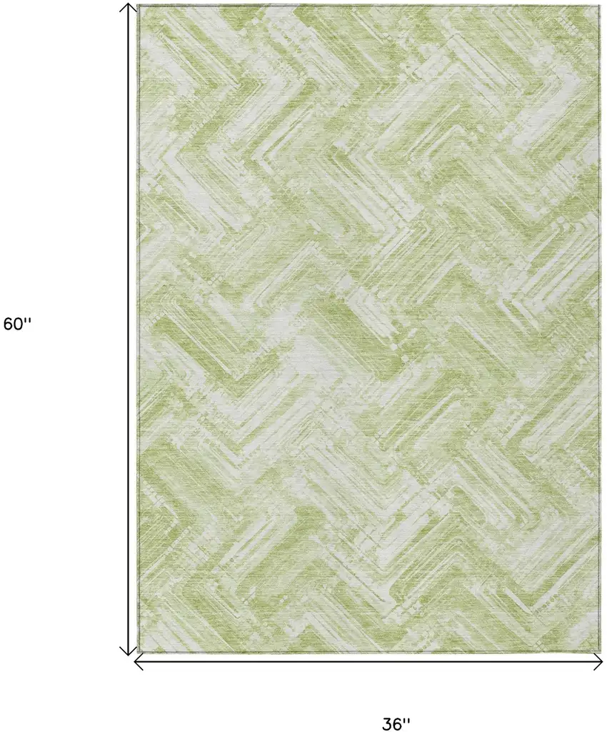 Green And Ivory Geometric Washable Indoor Outdoor Area Rug Photo 3