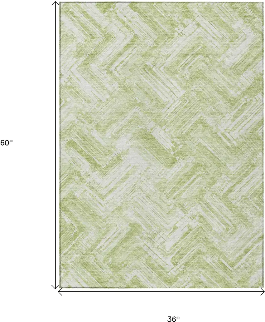 Green And Ivory Geometric Washable Indoor Outdoor Area Rug Photo 3