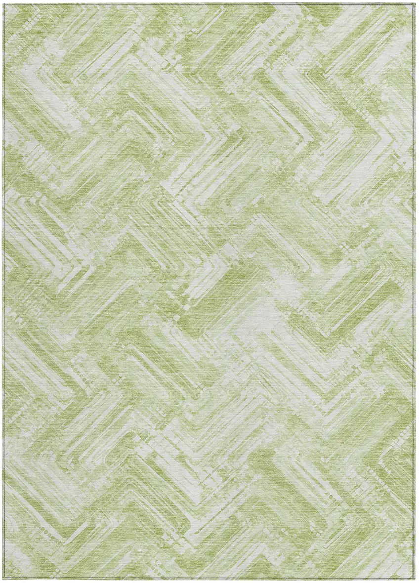Green And Ivory Geometric Washable Indoor Outdoor Area Rug Photo 5