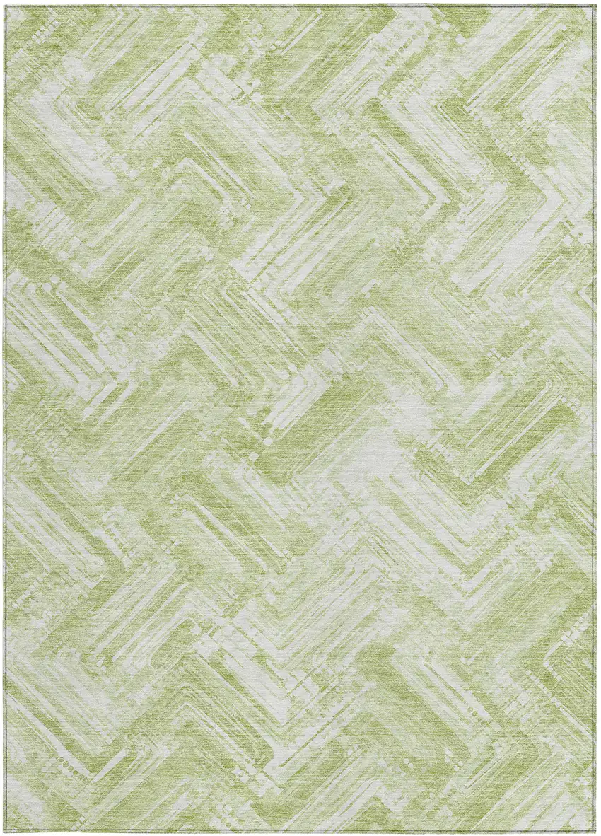 Green And Ivory Geometric Washable Indoor Outdoor Area Rug Photo 5