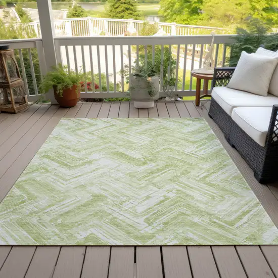Green And Ivory Geometric Washable Indoor Outdoor Area Rug Photo 9