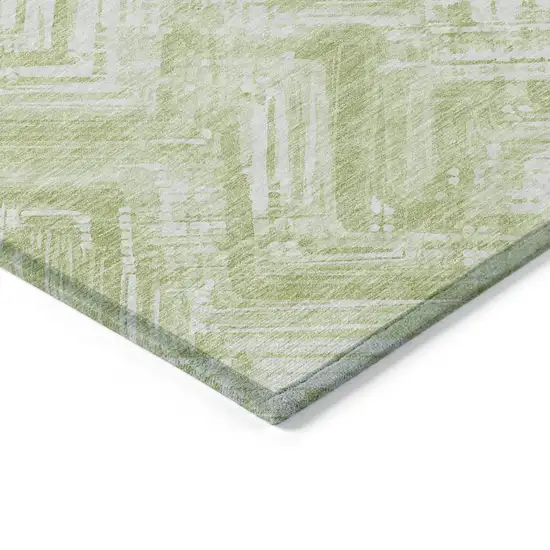 Green And Ivory Geometric Washable Indoor Outdoor Area Rug Photo 4