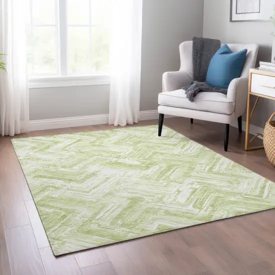 Green And Ivory Geometric Washable Indoor Outdoor Area Rug Photo 7