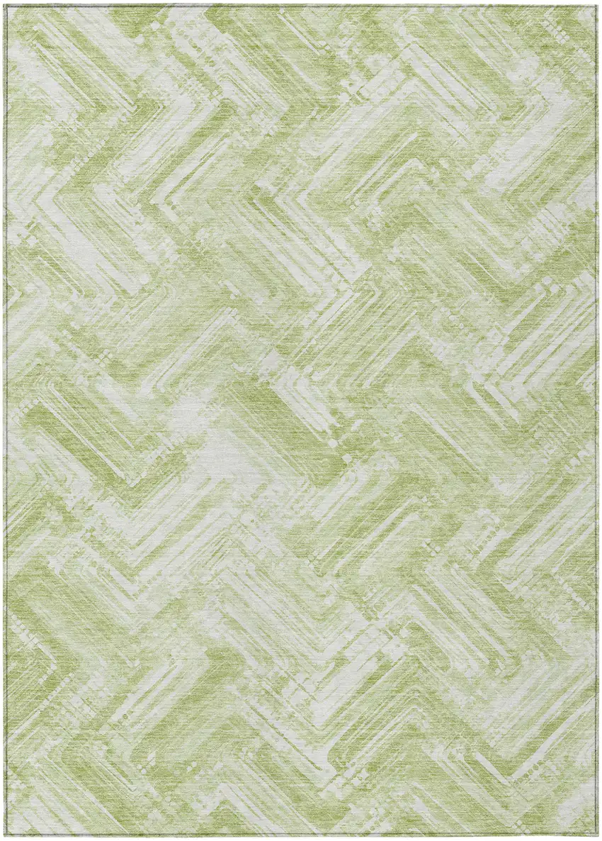 Green And Ivory Geometric Washable Indoor Outdoor Area Rug Photo 2