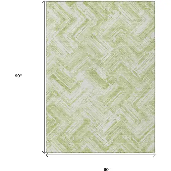 Green And Ivory Geometric Washable Indoor Outdoor Area Rug Photo 9