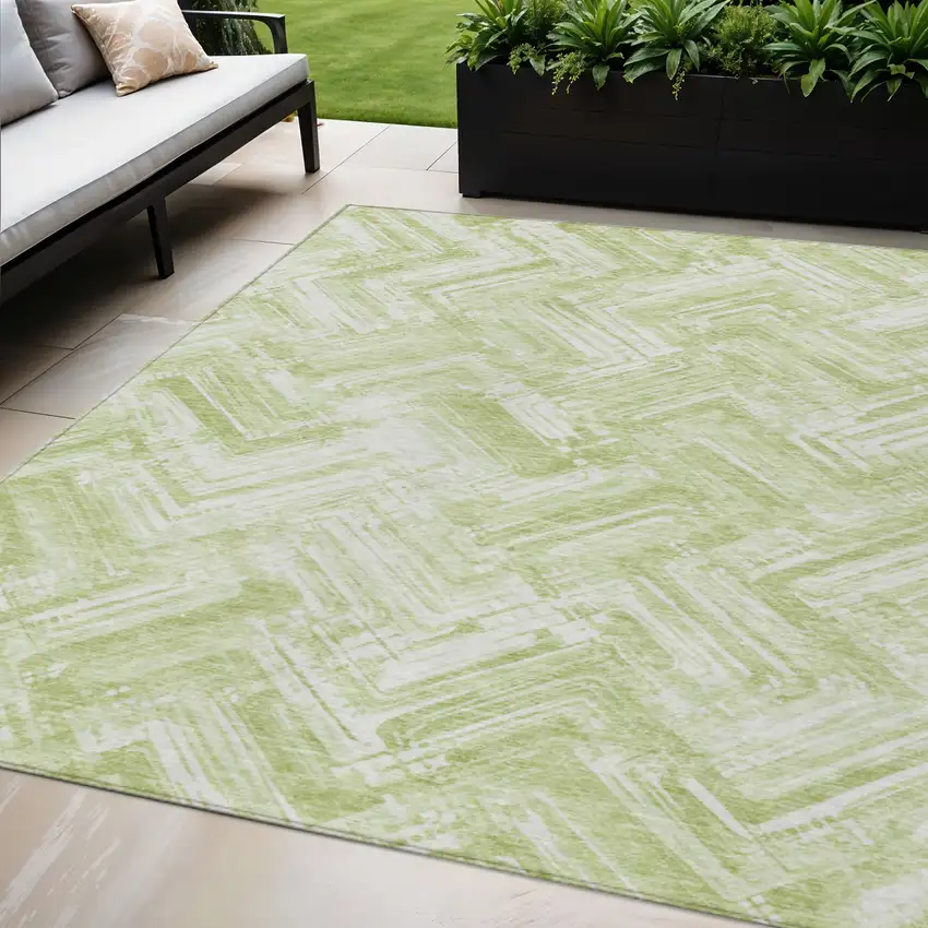 Green And Ivory Geometric Washable Indoor Outdoor Area Rug Photo 1