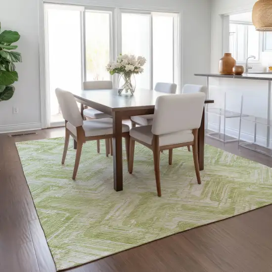 Green And Ivory Geometric Washable Indoor Outdoor Area Rug Photo 7