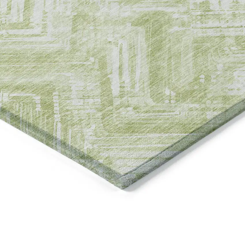 Green And Ivory Geometric Washable Indoor Outdoor Area Rug Photo 3