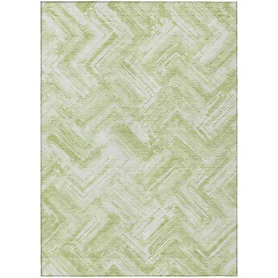 Green And Ivory Geometric Washable Indoor Outdoor Area Rug Photo 1