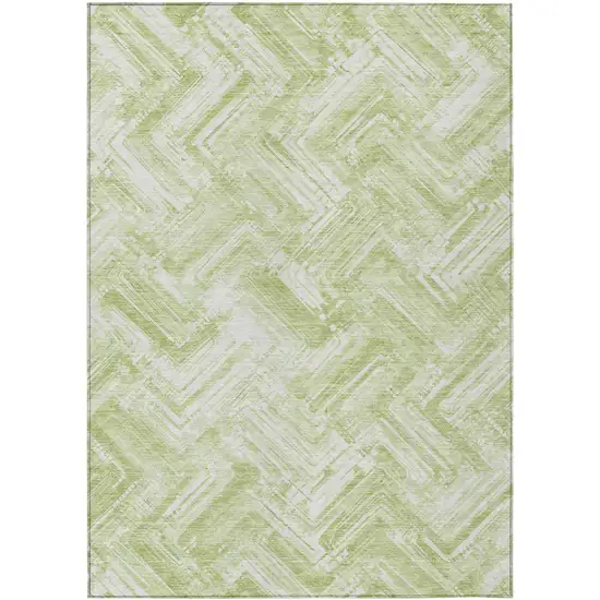 Green And Ivory Geometric Washable Indoor Outdoor Area Rug Photo 1