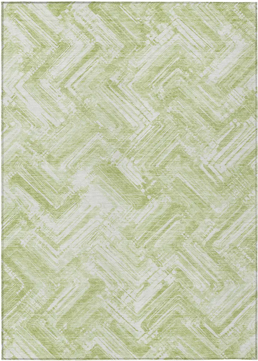 Green And Ivory Geometric Washable Indoor Outdoor Area Rug Photo 1