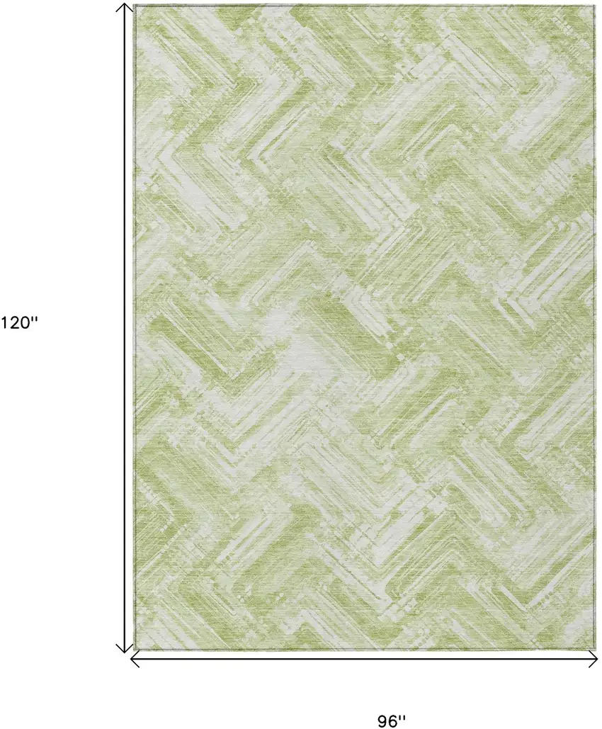 Green And Ivory Geometric Washable Indoor Outdoor Area Rug Photo 9