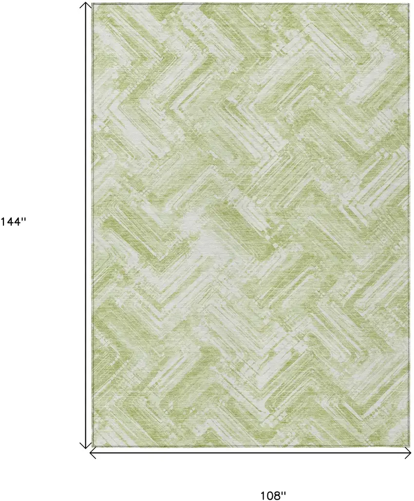 Green And Ivory Geometric Washable Indoor Outdoor Area Rug Photo 9