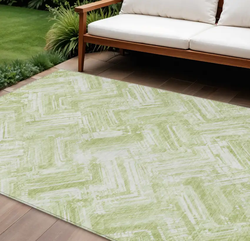 Green And Ivory Geometric Washable Indoor Outdoor Area Rug Photo 1