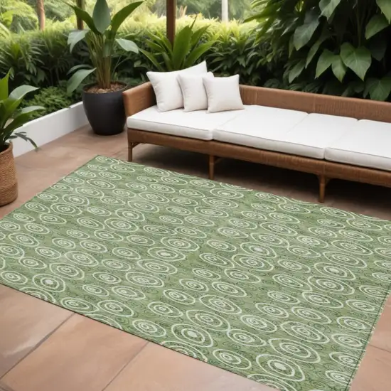 Green And Ivory Geometric Washable Indoor Outdoor Area Rug Photo 1