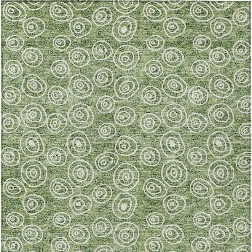 Green And Ivory Geometric Washable Indoor Outdoor Area Rug Photo 6
