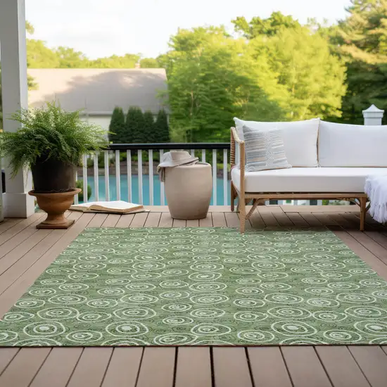 Green And Ivory Geometric Washable Indoor Outdoor Area Rug Photo 9
