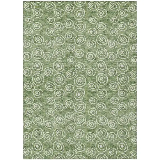 Green And Ivory Geometric Washable Indoor Outdoor Area Rug Photo 1