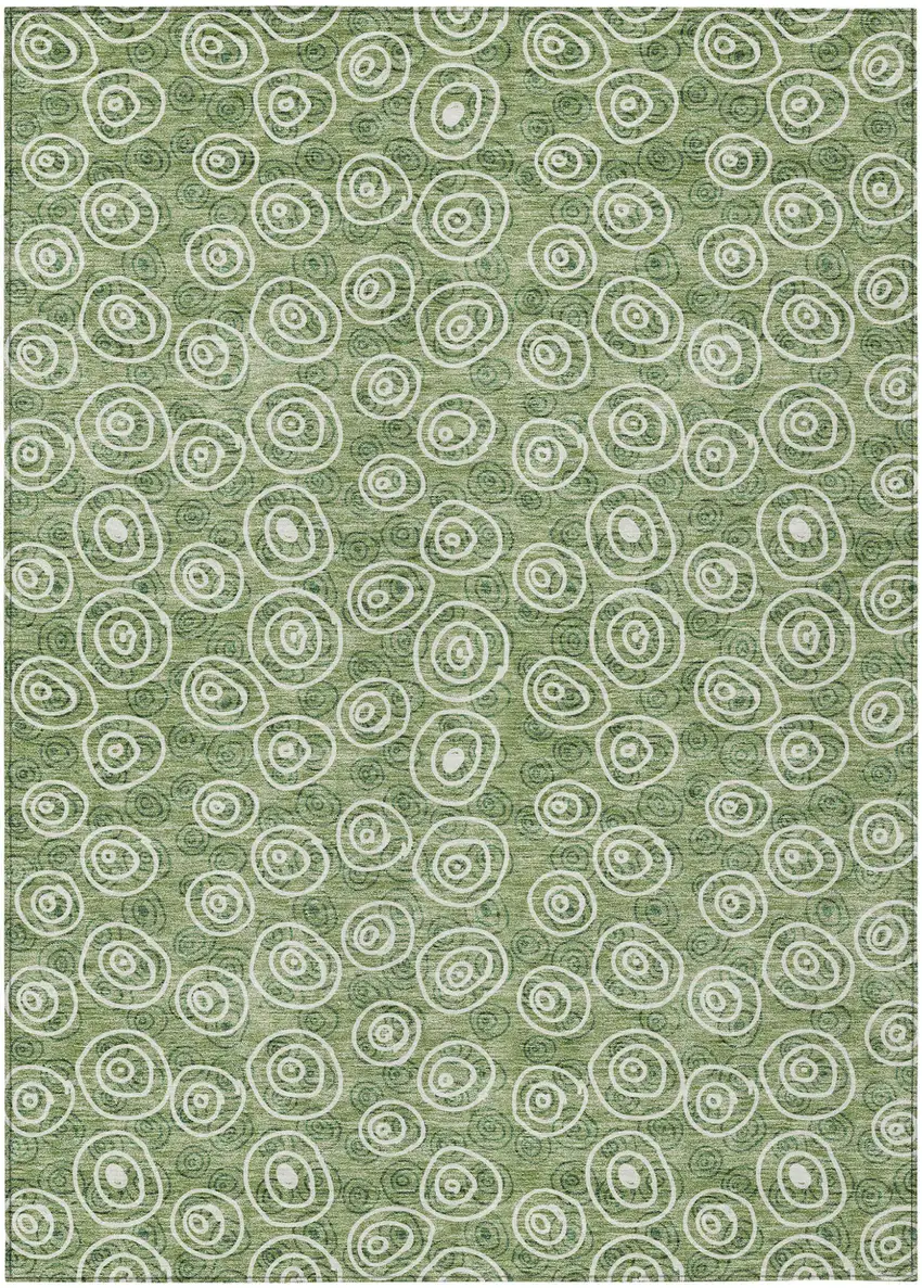 Green And Ivory Geometric Washable Indoor Outdoor Area Rug Photo 1