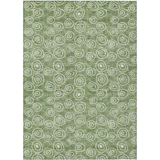 Green And Ivory Geometric Washable Indoor Outdoor Area Rug Photo 1