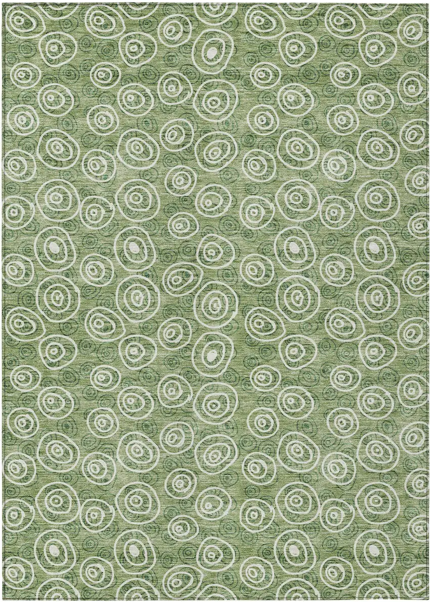 Green And Ivory Geometric Washable Indoor Outdoor Area Rug Photo 1