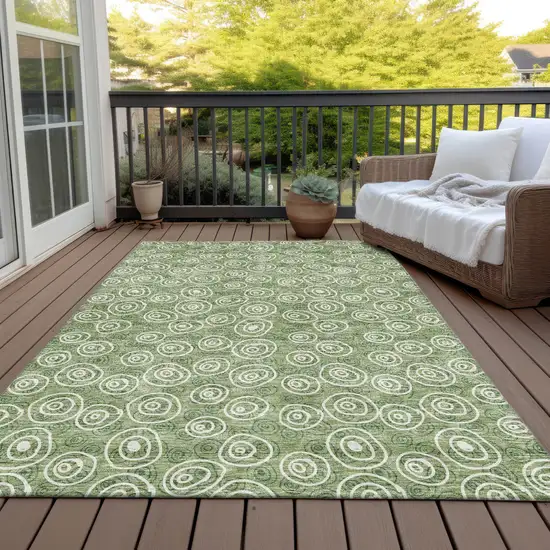 Green And Ivory Geometric Washable Indoor Outdoor Area Rug Photo 6