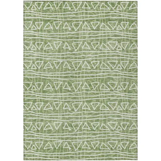 Green And Ivory Geometric Washable Indoor Outdoor Area Rug Photo 1