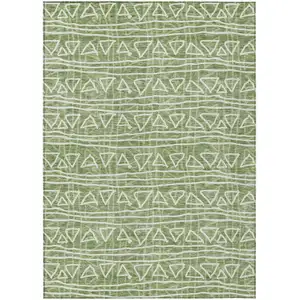 Photo of Green And Ivory Geometric Washable Indoor Outdoor Area Rug