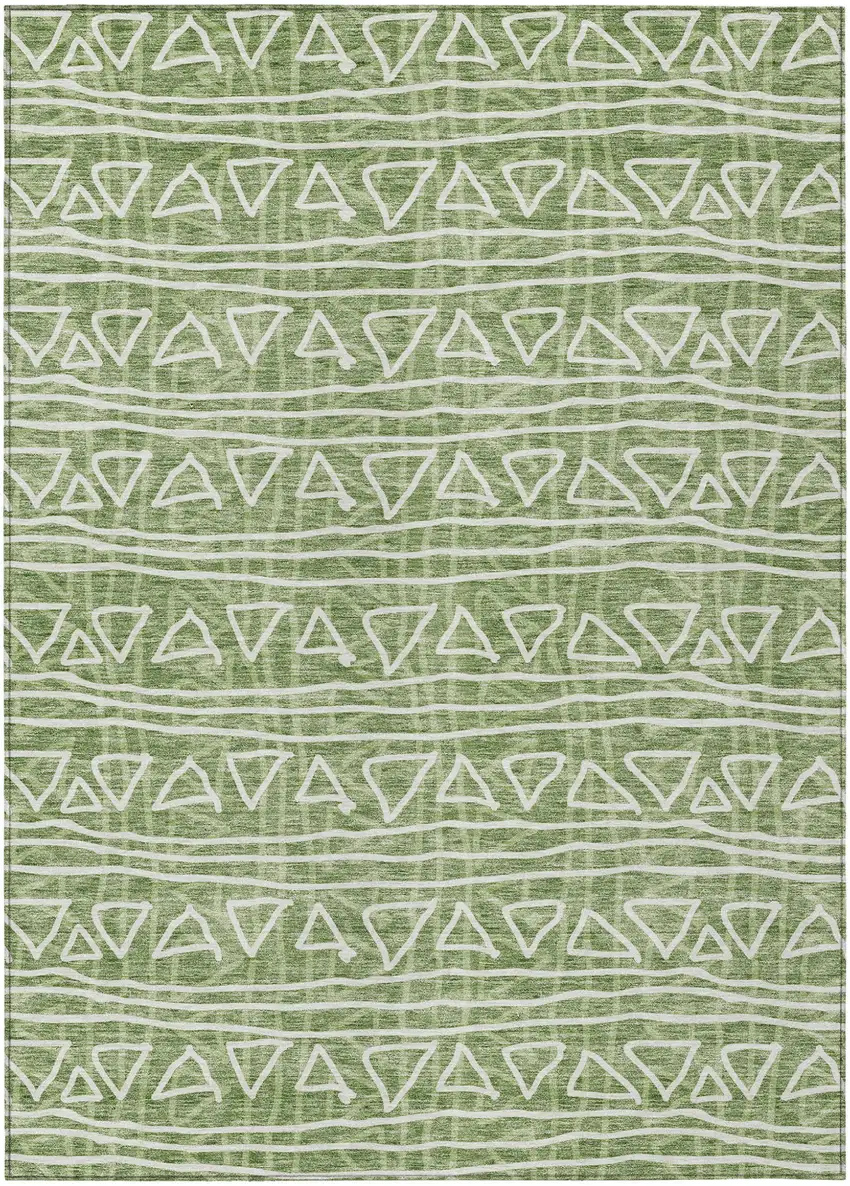 Green And Ivory Geometric Washable Indoor Outdoor Area Rug Photo 1