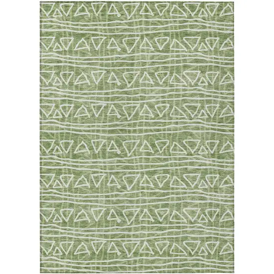 Green And Ivory Geometric Washable Indoor Outdoor Area Rug Photo 1