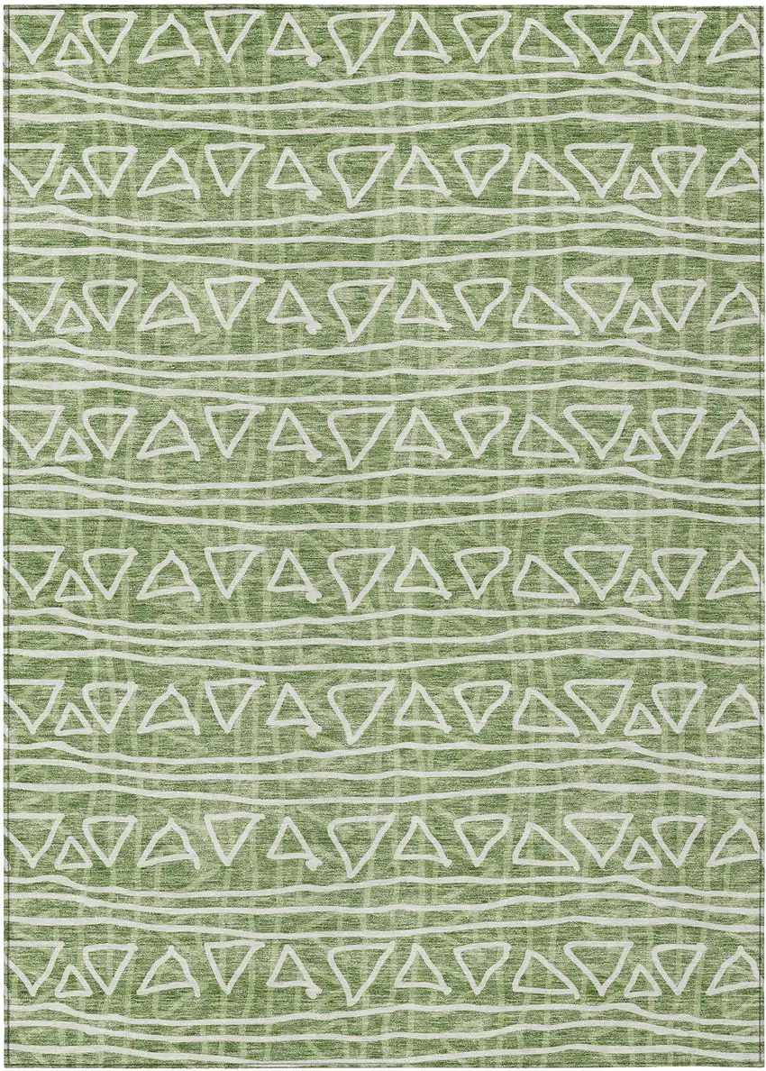 Green And Ivory Geometric Washable Indoor Outdoor Area Rug Photo 1
