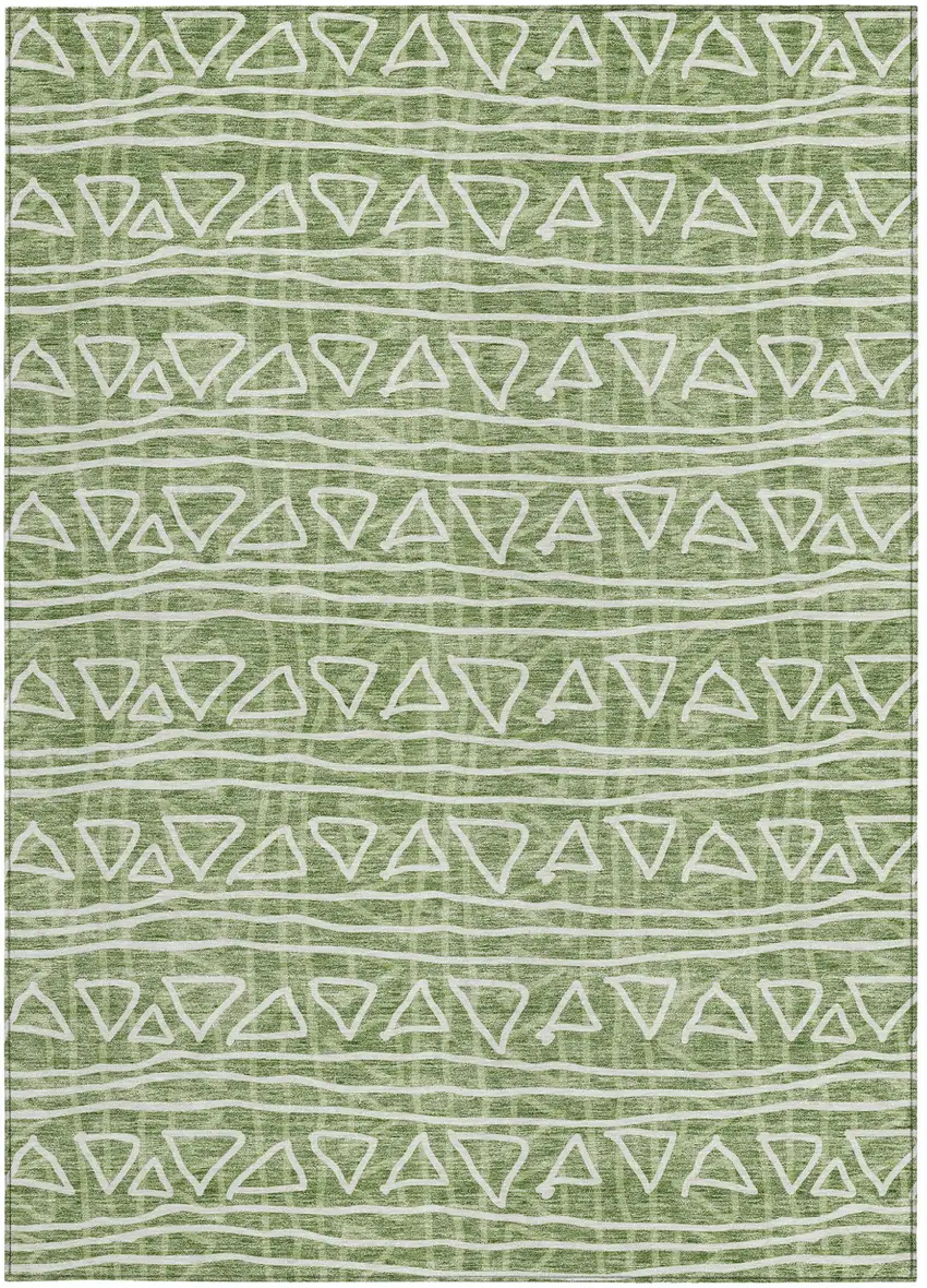 Green And Ivory Geometric Washable Indoor Outdoor Area Rug Photo 5