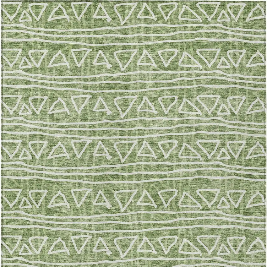 Green And Ivory Geometric Washable Indoor Outdoor Area Rug Photo 5