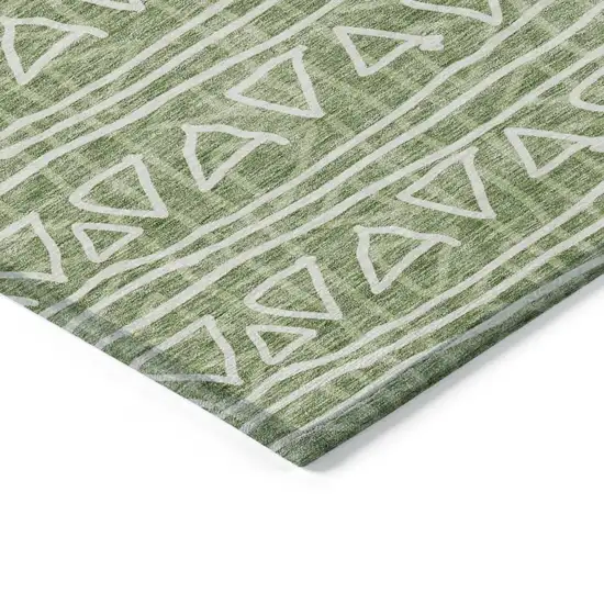 Green And Ivory Geometric Washable Indoor Outdoor Area Rug Photo 4