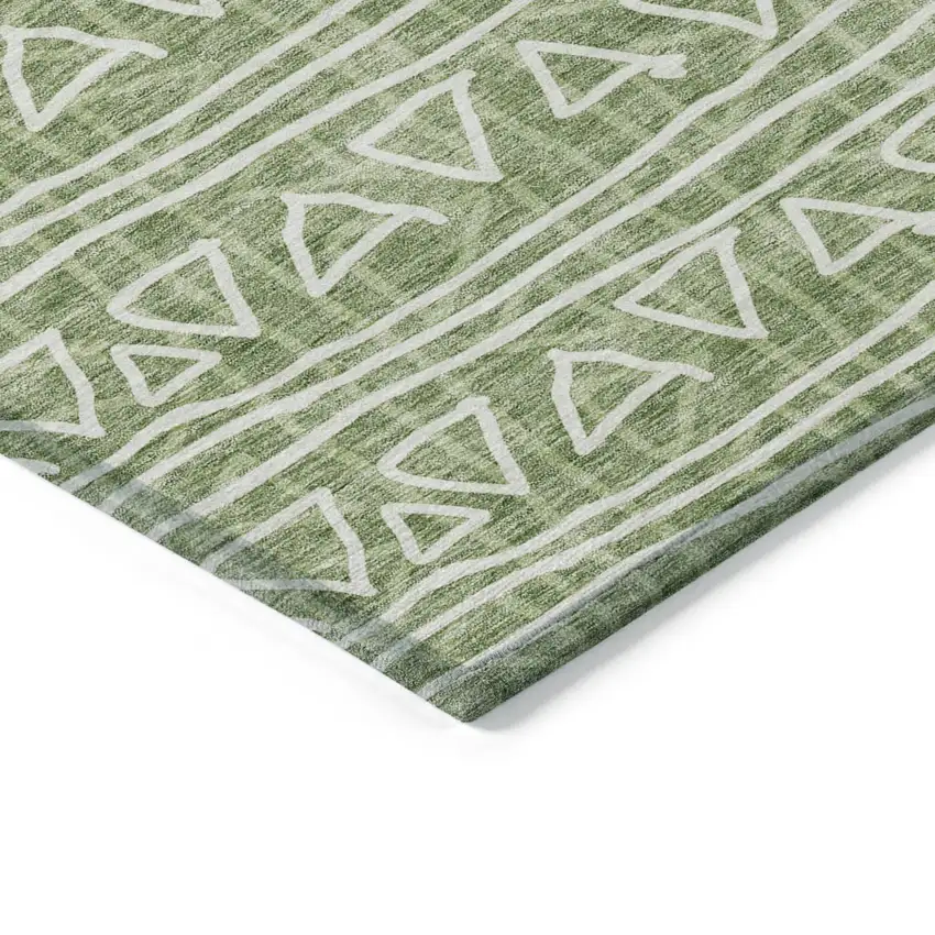Green And Ivory Geometric Washable Indoor Outdoor Area Rug Photo 4