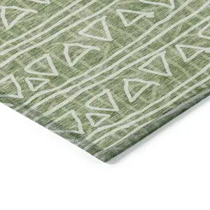 Photo of Green And Ivory Geometric Washable Indoor Outdoor Area Rug