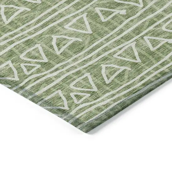 Green And Ivory Geometric Washable Indoor Outdoor Area Rug Photo 3