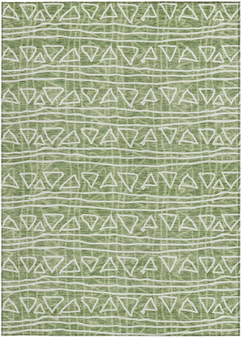 Green And Ivory Geometric Washable Indoor Outdoor Area Rug Photo 5